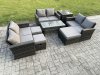 Fimous Outdoor U Shape Sofa Set Wicker PE Rattan Garden Furniture Set with Coffee Table Double Seat Sofa 3 Footstools Side Table Dark Grey Mixed
