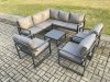 Fimous 8 Seater Outdoor Aluminium Garden Furniture Set Corner Lounge Sofa Set with Square Coffee Table Chair Dark Grey
