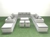 Fimous 9 Pieces Rattan Garden Furniture Set Outdoor Garden Sofa Coffee Table Set with Side Table 4 Footstools Light Grey Mixed