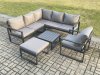 Fimous Outdoor Garden Furniture Set Aluminium Lounge Sofa Square Coffee Table Sets with Chair Big Footstool Indoor Conservatory Set Dark Grey