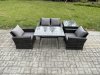 Fimous Outdoor Garden Furniture High Back Rattan Sofa Dining Table Set with Side Table Dark Grey Mixed