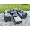Fimous Outdoor Garden Furniture Sets 7 Seater Wicker Rattan Furniture Sofa Sets with Square Coffee Table Love seat Sofa Big Footstool 2 Side Tables