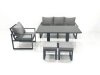 Fimous Outdoor Aluminium Garden Furniture Set with Adjustable Rising Lifting Dining Table 3 Seater Sofa Chair 2 Small Footstools Dark Grey