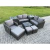 Fimous PE Rattan Garden Furniture Sets Outdoor Love Sofa Chair Set Square Coffee Table 2 Side Tables 3 Footstools