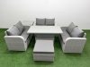 Fimous 7 Seater PE Wicker Rattan Furniture Sofa Sets with Adjustable Lifting Dining or Coffee Table 2 Seater Love Sofa Big Footstool Side Table Light Grey