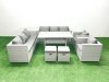 Fimous Rattan Garden Furniture Set Outdoor 8 Seater Patio Dinin g Sofa Sets with Dining Table 2 Chairs Side Table 2 Small Footstools Light Grey Mixed