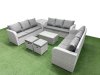 Fimous PE Rattan Lounge Sofa Set 11 Seater Outdoor Garden Furniture Set with Rectangular Coffee Table 3 Seater Sofa 2 Stools Side Table Light Grey