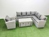 Fimous Rattan Garden Furniture Set 6 Pieces Outdoor Garden Sofa Oblong Coffee Table Set with Chair 2 Small Footstools Light Grey Mixed