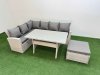 Fimous 7 Seater Rattan Garden Furniture Set Outdoor Patio Dining Corner Sofa Sets with Dining Table Big Footstool Light Grey Mixed