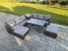 Fimous Rattan Garden Furniture Dining Set 8 seater Patio Rectangular Table 2 Big Footstool Side Table Dark Grey Mixed