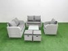 Fimous High Back Poly Rattan Garden Furniture Set with Reclining Chair Loveseat Sofa Square Coffee Table Indoor Outdoor Patio Set 2 Stool Light Grey