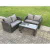 Fimous Dark Grey PE Wicker Rattan Garden Furniture Set Love Sofa 2 Seater Sofa Set Outdoor Rectangular Coffee Table 4 Seater