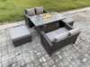 Fimous 5 Pieces Garden Furniture Sets Poly Rattan Outdoor Patio Gas Firepit Dining Table Sofa Set with 2 Big Footstool