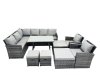 Fimous 12 Seat Poly Rattan Outdoor Patio Oblong Dining Table Corner Sofa Set with 4 Stool 2 Chairs for Garden Backyard Dark Grey Mixed
