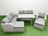 Fimous 9 Seater Poly Rattan Outdoor Garden Furniture Rectangular Dining Table Sofa Set Patio 3 Seater Sofa Reclining Chair 3 Seater Sofa 2 Big Footstools Side Table Light Grey