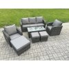 Fimous 8 Seater Rattan Garden Furniture Set with Rectangular Coffee Table 3 Footstools Patio Outdoor Rattan Set
