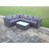Fimous Rattan Corner Sofa Set Rectangular Oblong Coffee Table Outdoor Garden Furniture In Grey Mix 6 Seater With Seat And Back Cushion Left Hand