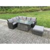 Fimous 7 Seater?Outdoor High Back Rattan Gas Fire Pit Corner Sofa Dining Set Garden Furniture Heater Dining Table Dark Grey Mixed Left Side