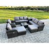 Fimous High Back Rattan Garden Furniture Set with Square Coffee Table 2 Big Footstool Side Table Indoor Outdoor Patio Lounge Sofa Set Dark Grey Mixed