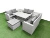 Fimous 7 Seater PE Wicker Rattan Furniture Sofa Sets with Adjustable Lifting Dining or Coffee Table 2 Seater Love Sofa Big Footstool 2 Side Table Light Grey