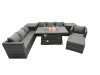 Fimous Rattan Garden Furniture Firepit Dining Set 8 Seater Lounge Sofa Table Set with 2 side table big Footstool