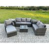Fimous Rattan Garden Furniture 7 Piece Patio Set With Table Sofa Square Coffee Table Reclining Chair Love seat sofa 2 Side Tables Big Footstool