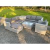 Fimous Light Grey PE Rattan Garden Furniture Set Corner Lounge Sofa Set Oblong Square Coffee Table Big Footstool Armchair