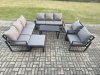 Fimous Aluminium Outdoor Garden Furniture Set 9 Seater Garden Sofa with Oblong Coffee Table Big Footstool Dark Grey