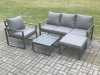 Fimous Aluminium Outdoor Garden Furniture Set Lounge Sofa Chair Square Coffee Table Sets with Big Footstool Dark Grey