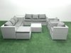 Fimous Outdoor Rattan Sofa Garden Furniture Set with 2 Armchairs Square Coffee Table Big Footstool Side Table Light Grey Mixed