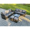 Fimous Indoor Outdoor Rattan Garden Furniture 8 Seater Set Table Sofa Chair Patio Conservatory with Grey Cushions 2 Small Footstools