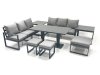 Fimous 9 Seater Aluminium Outdoor Garden Furniture Set with Adjustable Rising Lifting Dining Table 3 Seater Sofa 3 Footstools 2 Side Tables Dark Grey