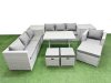Fimous Outdoor Rattan Garden Furniture Dining Set 10-seater Patio Rectangular Table 3 Seater Sofa Armchair Set with 2 Side Tables 3 Stools