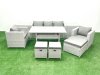Fimous Garden Dining Set Outdoor Rattan Furniture Set with Sofa Dining Table 2 Chairs 3 Footstools 2 Side Tables Light Grey Mixed