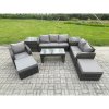Fimous 8 Seater High Back Rattan Garden Furniture Set with Reclining Chair Rectangular Coffee Table 2 Side Tables 2 Big Footstool Indoor Outdoor Patio Lounge Sofa Set Dark Grey Mixed