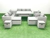 Fimous Rattan Garden Furniture Dining Set 12 Seater Lounge Sofa Chair Dining Table Set with 4 Footstools Side Table Light Grey Mixed
