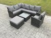 Fimous 8 Seater Outdoor Garden Furniture Set Wicker PE Rattan Corner Sofa Set with Square Coffee Table Big Footstool Armchair Dark Grey Mixed