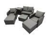 Fimous Rattan Garden Outdoor Furniture Set Love Sofa Reclining Chair Square Coffee Table Set with Side Table 2 Big Stool Dark Grey Mixed