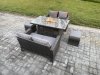 Fimous 5 Pieces Garden Furniture Sets Poly Rattan Outdoor Patio Gas Firepit Dining Table Sofa Set with 2 Small Footstools