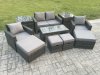 Fimous High Back Rattan Garden Furniture Sofa Sets with Rectangular Coffee Table 2 Side Tables Armchair 2 Big Footstool 2 Small Footstools Dark Grey Mixed