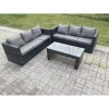 Fimous Outdoor Rattan Garden Furniture Lounge Sofa Set With Oblong Rectagular Coffee Table