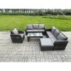 Fimous 8 Seater Wicker PE Rattan Sofa Set Outdoor Patio Garden Furniture Set with Reclining Chairs Coffee Table Big Footstool Dark Grey Mixed