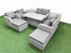 Fimous 8 Seater Outdoor Reclining Chair Love Sofa Set Rattan Garden Furniture Set with Adjustable Lifting Dining or Coffee Table 2 Big FootStools 2 Side Table Light Grey