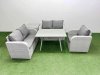 Fimous 5 Seater Outdoor Rattan Garden Furniture Set Love Sofa Reclining Chair Set with Rectangular Dining Table Side Table Light Grey