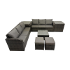 Fimous Rattan Garden Outdoor Furniture Set 3 Seater Sofa Square Coffee Table Set with 2 Side Tables 2 Small Stools Dark Grey Mixed
