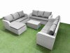 Fimous PE Rattan Lounge Sofa Set 10 Seater Outdoor Garden Furniture Set with Rectangular Coffee Table 3 Seater Sofa Big Footstool Light Grey