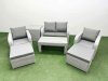 Fimous Light Grey PE Wicker Rattan Garden Furniture Set Sofa Set Reclining Adjustable Chair Oblong Coffee Table 6 Seater 2 Big Stools Side Table