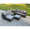Fimous Indoor Outdoor Rattan Garden Furniture 7 Seater Set Table Sofa Chair Patio Conservatory with Grey Cushions Big Footstool Side Table
