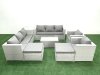 Fimous Outdoor Rattan Sofa Garden Furniture Set with 2 Armchairs Oblong Coffee Table 2 Big Footstools Side Table Light Grey Mixed