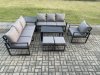 Fimous Aluminium 9 Seater Garden Furniture Outdoor Patio Sofa Set with Rectangular Coffee Table Armchair 2 Small Footstool Side Table Dark Grey